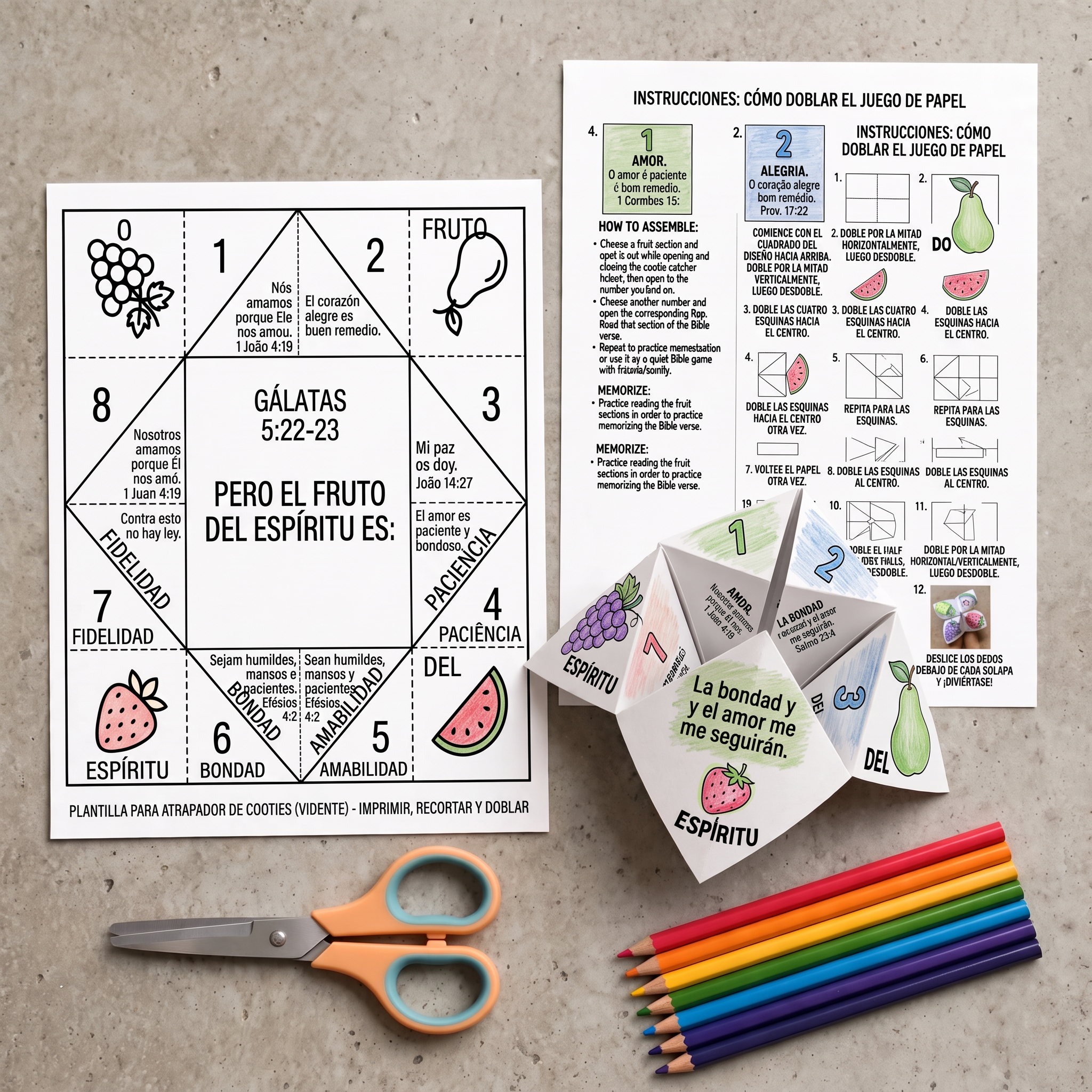 Hoja impresa del come-come con tijeras y lápices de colores